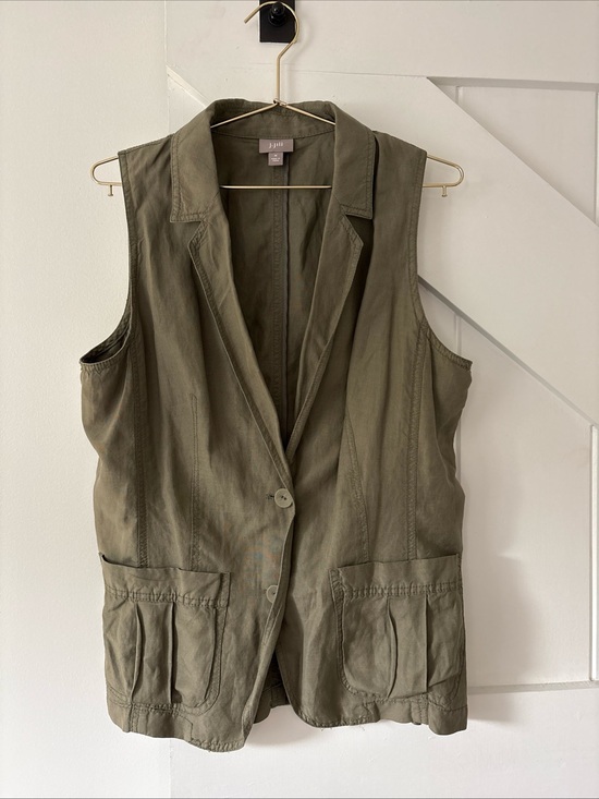 J. Jill Jackets & Blazers - J. Jill Olive Green Utility Vest Silk Linen Blend Button Front Sleeveless Medium
